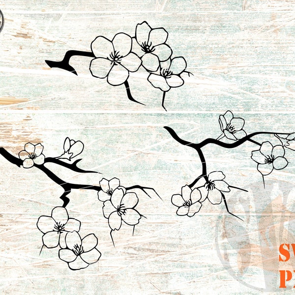 Cherry Blossom Branches SVG PNG Hand Drawn Cherry Flowers Paper Cut Template Bundle SVG Sakura Flower svg