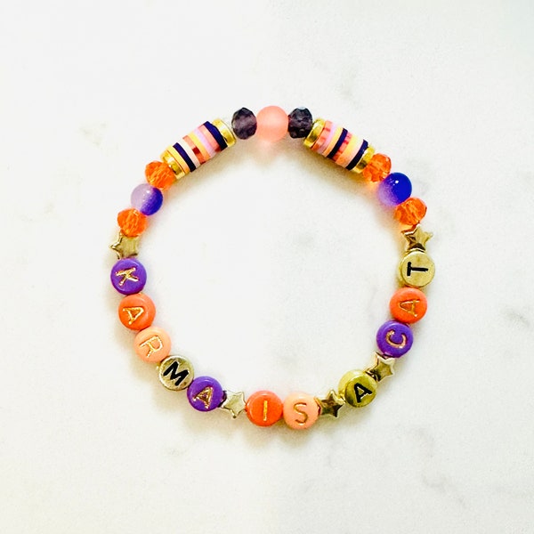 Karma Is A Cat Lyric Friendship Bracelet |  Taylor Eras Tour Merch | Midnights Music Song | Color Beaded Custom Birthday Gift | ONLY ONE