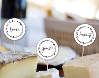 Customizable Charcuterie Board Labels, Customizable Cheese Picks, Cheese Board Accessories, Wine and Cheese Party, DIY Cheese Tags