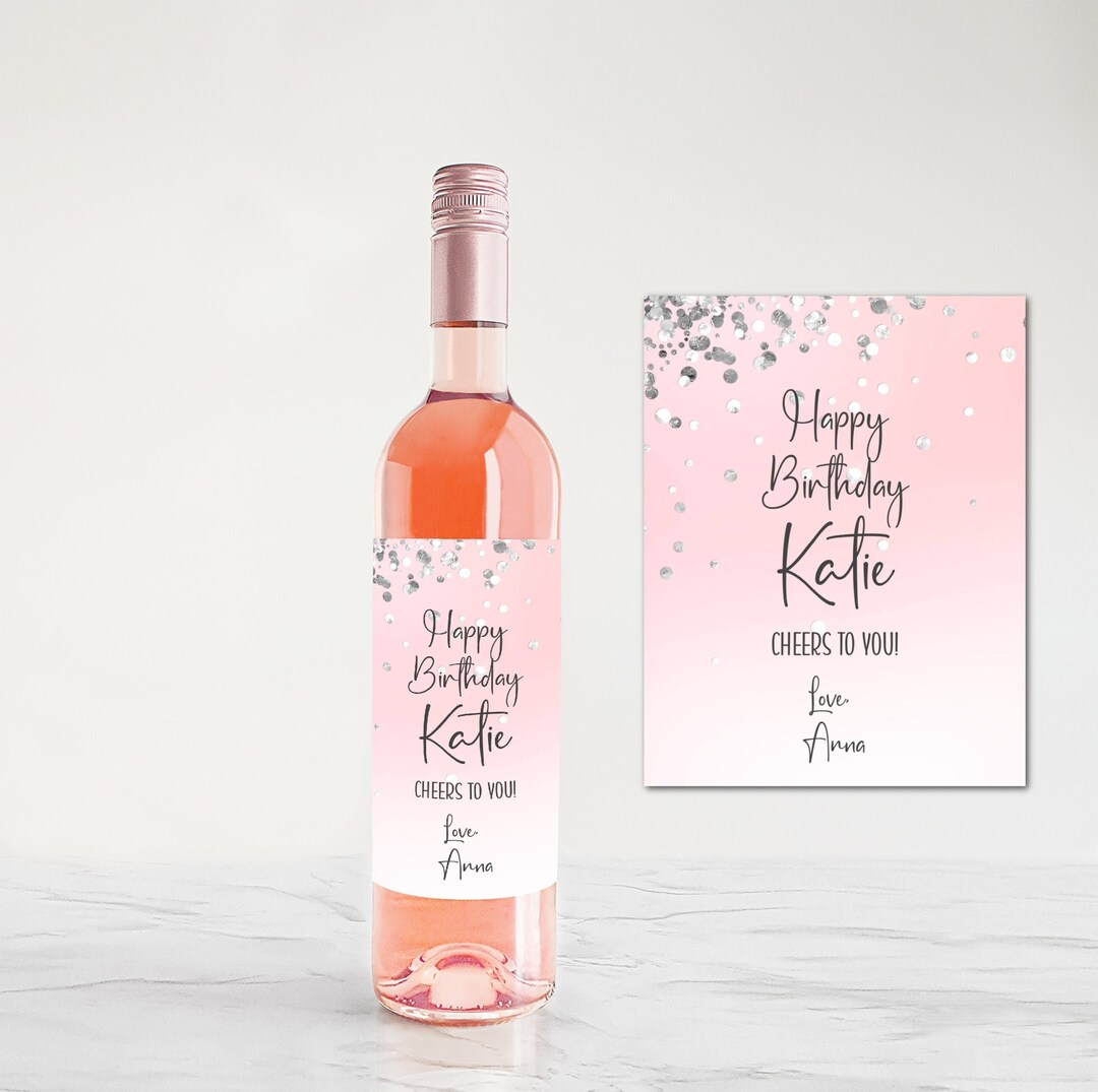 Personalized Wine Bottle Label, Birthday Wine Label, DIY Birthday Gift, Pink Printable Wine