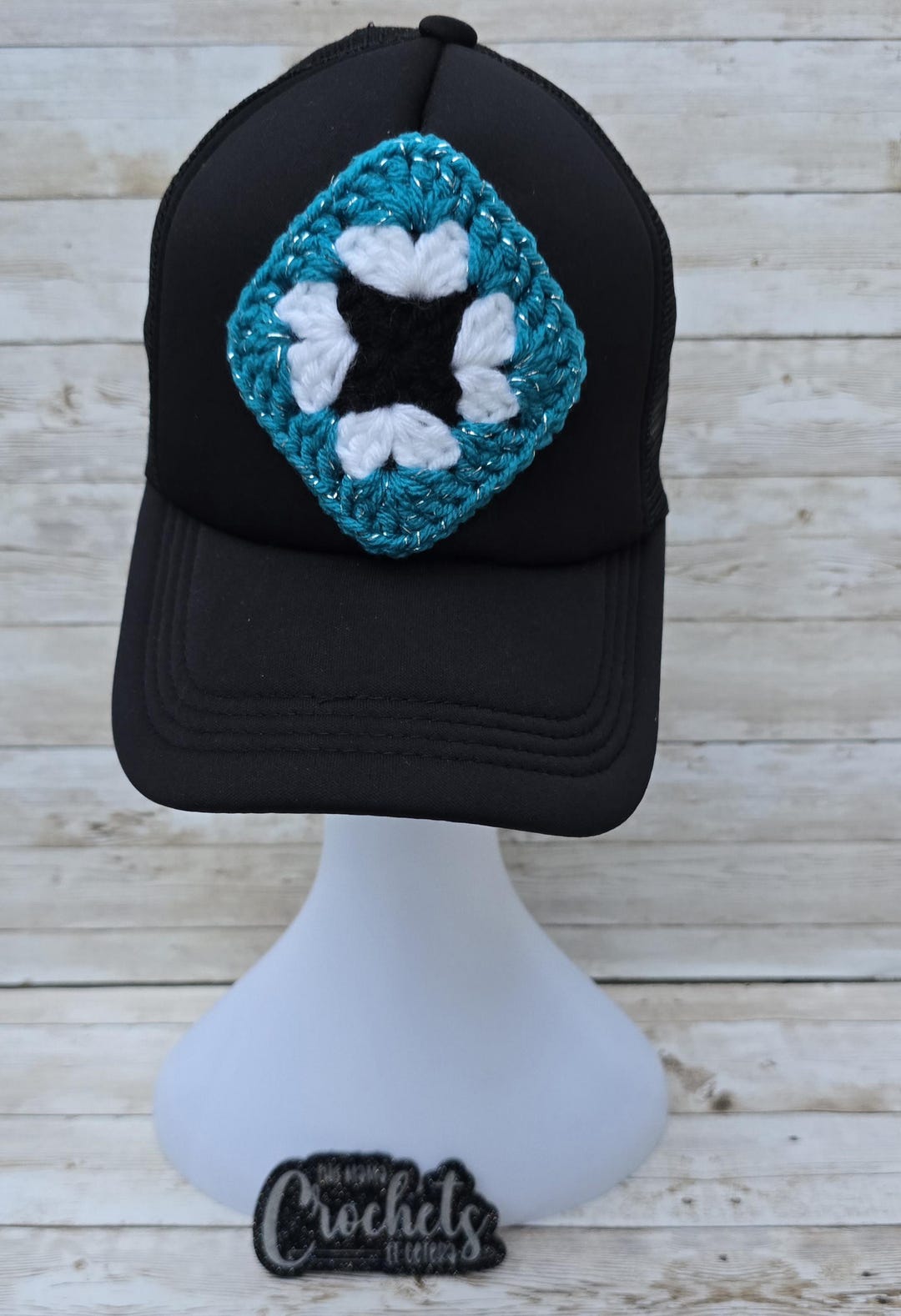 Granny Square Trucker Hat - Hand Crocheted Dark Gray NEW Hand Crocheted Granny Square Trucker Hat - Etsy main image 2