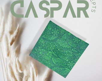 以下が含まれることがあります： 緑と黒の模様が施された正方形のカードで、下部に「CASPAR Concepts © Australian Copyright Council 2023 under the Copyright Act 1968」というテキストが書かれています。