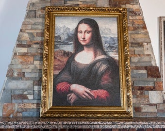 Handmade painting of Cross Stitch - La Gioconda by Leonardo da Vinci