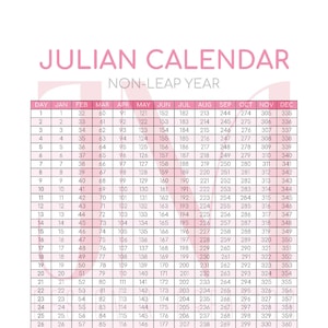 JULIAN DATE CALENDAR (Pink) leap year, military, minimalist design, thin font, digital planning, home organizing, office supplies