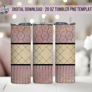 Boujie Rosa Dourado Glitter Geométrico 20 onças Design de Tumbler Skinny - Design Straight Wrap - Tumbler PNG