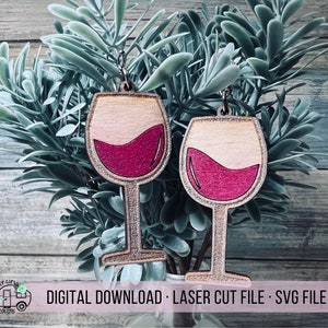 Engraved Wine Glass Earrings SVG File