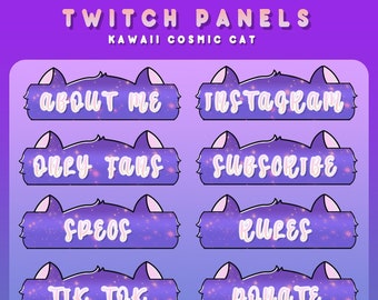 x21 Twitch Panels Cat: Purple Cosmic Animal Streaming and Overlay Pack