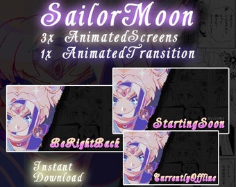 Animated Twitch Screens / Mystic Sailor Girls with 3x Screen & 1x Transition of Anime Moon Style