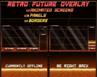 Twitch Animated Overlay: Retro Future Streaming with 20 Panels | 3D Stream of Orange colors