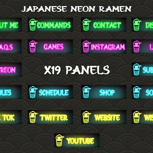 Japanese Neon Twitch Overlay / Japan neon / Ramen theme / Stream Package image 4
