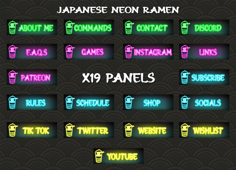 Japanese Neon Twitch Overlay / Japan neon / Ramen theme / Stream Package image 4