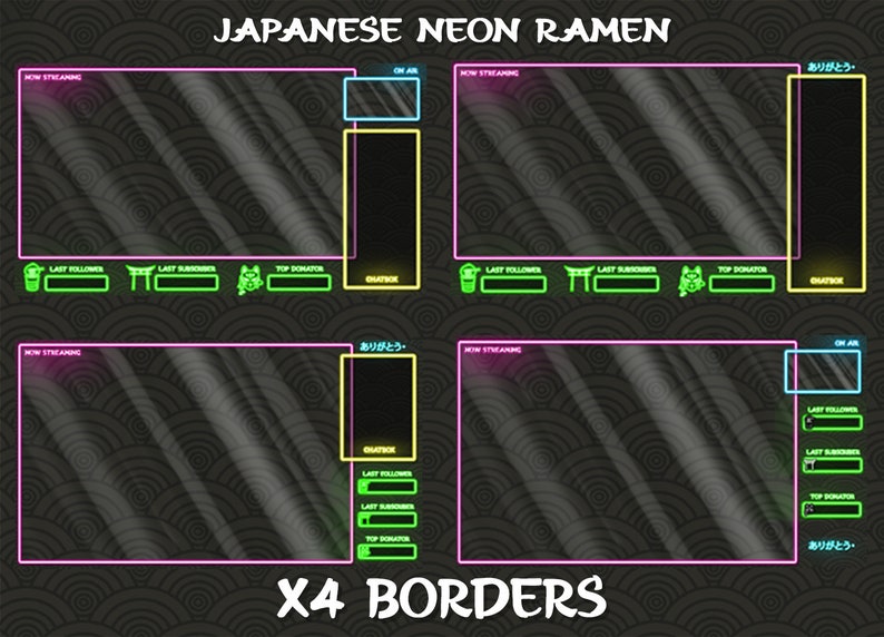 Japanese Neon Twitch Overlay / Japan neon / Ramen theme / Stream Package image 2