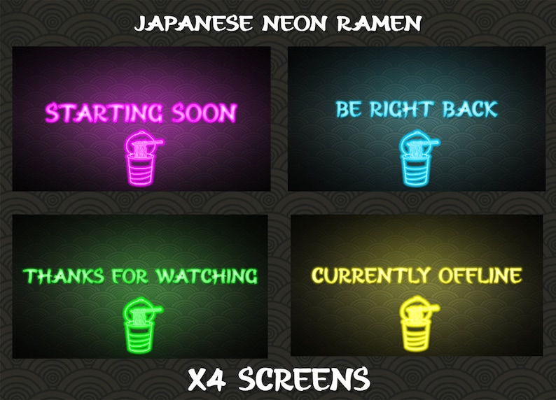 Japanese Neon Twitch Overlay / Japan neon / Ramen theme / Stream Package image 3