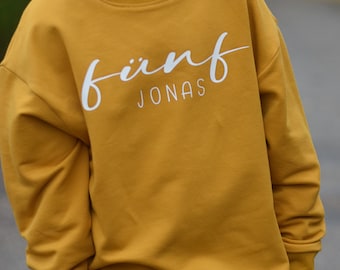 Geburtstagsshirt, Langarmshirt mit Name und Zahl, Pullover, Sweater, Geburtstag, 1. Geburtstag