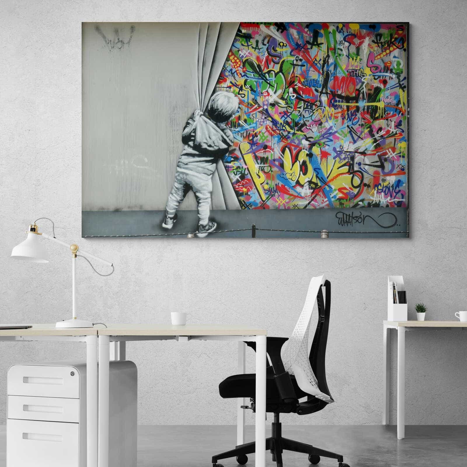 Tableau Street Art L'enfant Devant Le Mur