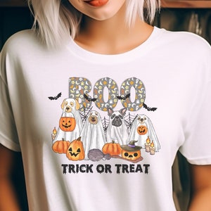 Camiseta fofa de cores confortáveis para cachorro fantasma, camiseta para cachorro fantasma, camisa para amantes de cachorro, camiseta para cachorro de Halloween, camisa de temporada assustadora