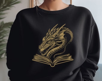 Felpa con drago libresco, regalo di letteratura fantasy mistica per bibliofili, maglietta dell'anno zodiacale cinese del drago, regalo per gli amanti dei draghi