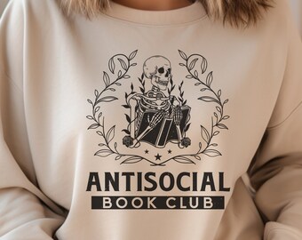Anti sociale boekenclub sweatshirt, boekenwurm sweatshirt, Booktrovert trui, cadeau voor boekenliefhebber, leesgrage sweatshirt, Booktok Merch