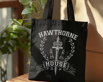 Hawthorne House Baumwollsegeltuch-Einkaufstasche, Inheritance Spiele Tote, Bookish Einkaufstasche, Hawthorne Logo, Jennifer Lynn Barnes, das Hawthorne Vermächtnis