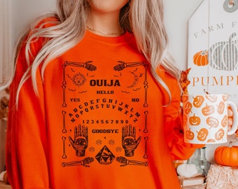 Ouija Board Sweatshirt, Skeleton Halloween Sweater, Spirit Board Sweater, Gothic Skull Graphic, Haunted Occult Shirt, Witchy Planchette