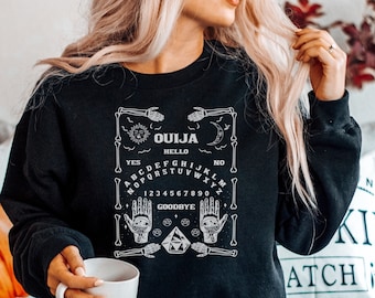 Ouija Board Sweatshirt, Skeleton Halloween Sweater, Spirit Board Sweater, Gothic Skull Graphic, Haunted Occult Shirt, Witchy Planchette