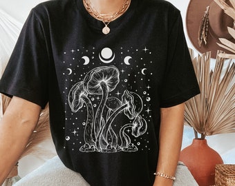 Cottagecore Mushroom T-Shirt, Magical Moth Fairycore T-Shirt, Dark Academia Shirt, Cottage Core Clothing, Aesthetic Mushroom Shirt