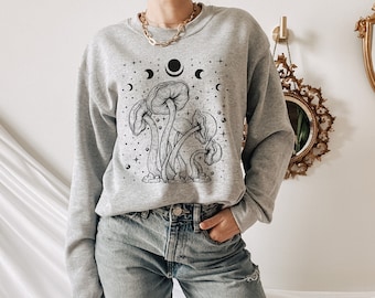 Cottagecore Mushroom Sweatshirt, Magical Moth Fairycore Sweater, Dark Academia Sweatshirt, Cottage Core Clothing, Aesthetic Mushroom Shirt