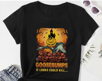 Camiseta de libro de Piel de Gallina, If Looks Could Kill, Camiseta gráfica inspirada en R.L Stine, Camisa de película de terror, Serie retro, Camiseta de calabaza