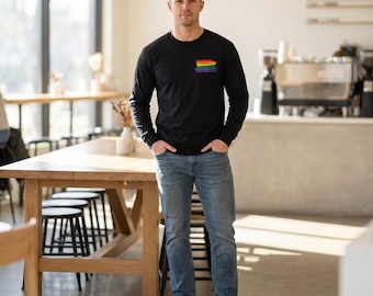 Koszulka z długim rękawem i kieszenią w tęczowym kolorze, bluza z nadrukiem Pride, bluza z kapturem z tęczą, Gay Pride, LGBT, koszulka lesbijska, koszulka z tęczą, koszulka równości, lgbtq