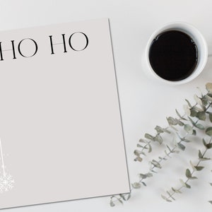 Cancelleria natalizia Ho Ho stampabile Download digitale, carta intestata istantanea personalizzabile, carta da lettere modificabile, Ho minimalista