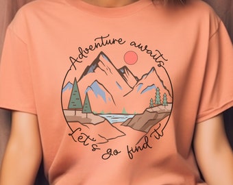 Äventyr väntar T-shirt, Wanderlust Explore More T-shirt, naturälskare T-shirt, camping T-shirt, bergsvandrare T-shirt, campingpresent, semester