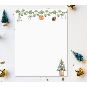 Afdrukbaar kerst briefpapier digitale download, aanpasbare instant vakantie briefhoofd, bewerkbaar briefpapier, vintage aquarel fruit