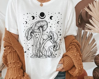 Cottagecore Mushroom T-Shirt, Magical Moth Fairycore T-Shirt, Dark Academia Shirt, Cottage Core Clothing, Aesthetic Mushroom Shirt