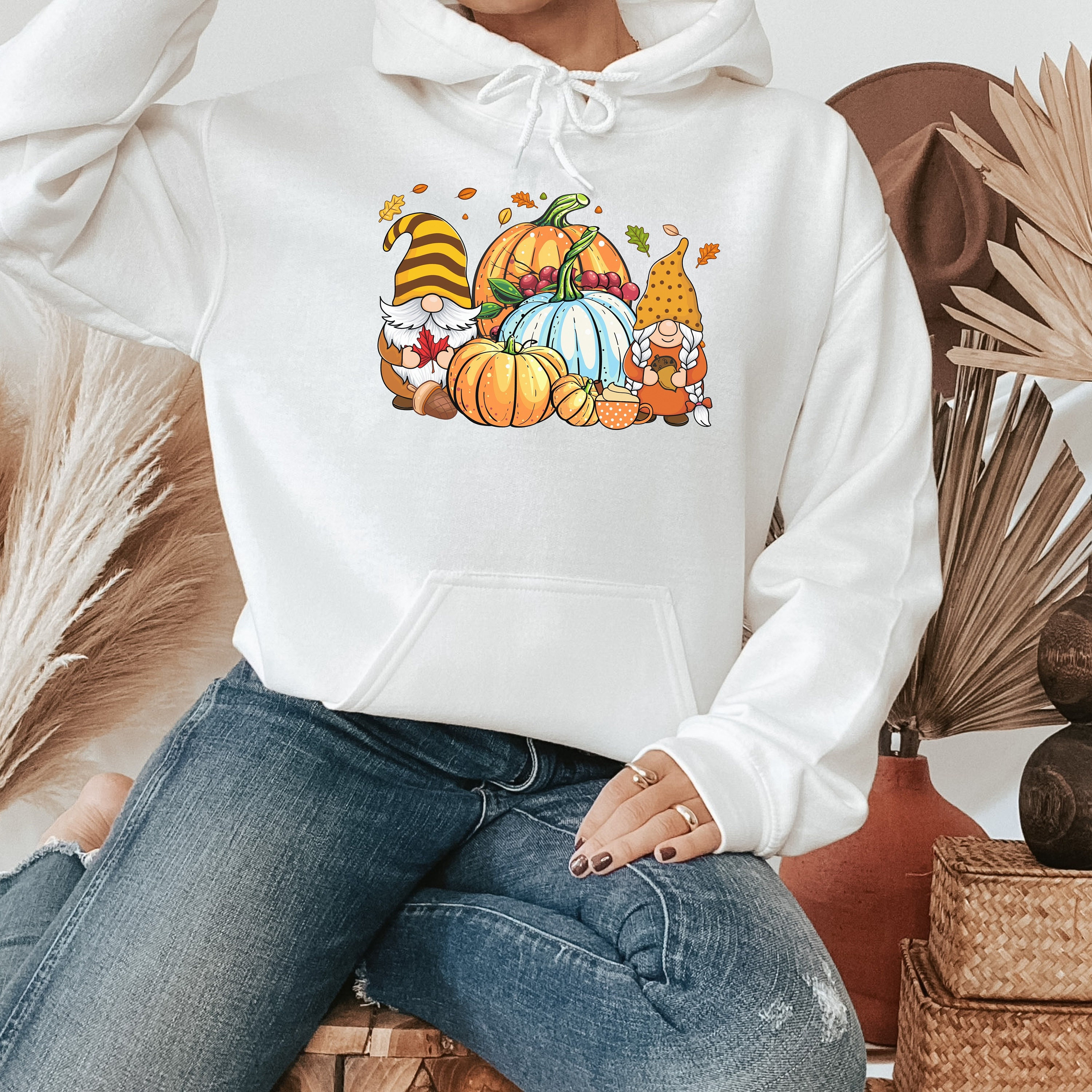 Thanksgiving Gnome Fall Hoodie, Halloween Cute Hoodie, Womens Fall Tee, Pumpkin Hoodie, Gnome Fall Shirt, Halloween Autumn Tee Trendy Fashion