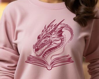 Felpa con drago libresco, regalo di letteratura fantasy mistica per bibliofili, maglietta dell'anno zodiacale cinese del drago, regalo per gli amanti dei draghi