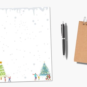 Download digitale della cancelleria natalizia stampabile sulla neve, carta intestata istantanea personalizzabile, carta da lettere modificabile, neve ad acquerello