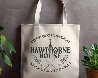 Hawthorne House Baumwollsegeltuch-Einkaufstasche, Inheritance Spiele Tote, Bookish Einkaufstasche, Hawthorne Logo, Jennifer Lynn Barnes, das Hawthorne Vermächtnis