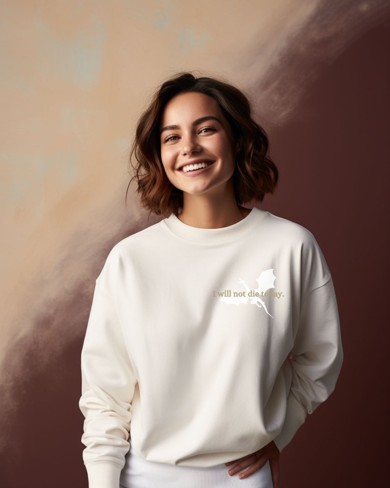 Mercancía de la cuarta ala, sudadera de la cuarta ala, suéter no moriré hoy, bookish, Rebecca Yarros Merch, camisa de fan del romance de fantasía, regalo de libro Sand