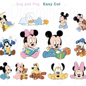 Baby Mickey and Minnie Mouse Svg Png Bundle, Baby Svg, Baby Duck Svg, Baby Dog Svg, Mouse Cricut file, Baby svg, Digital Download, Digital