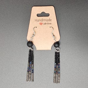 Black Beaded Dangle Earrings – Handmad Jewelry, Gift for Her, Halloween Earrings