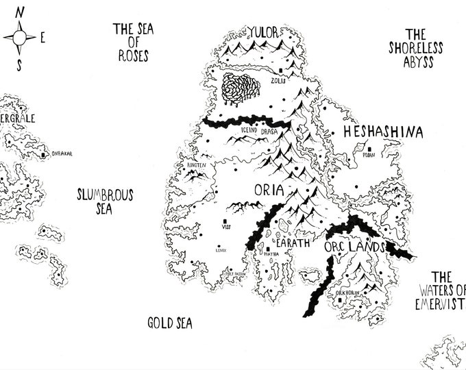 A4 Custom Hand drawn Fantasy Map (Digital scan)