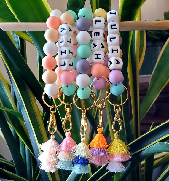 Custom Silicone Bead Wristlet Keychain Bracelet Keychain