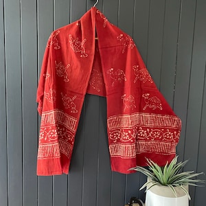 Women Red Hand Block Rajasthani Jaipur Printed Organic Cotton Scarf/Stole or Shawl,Summer spring clothing gift for her gift for girlfriend image 1