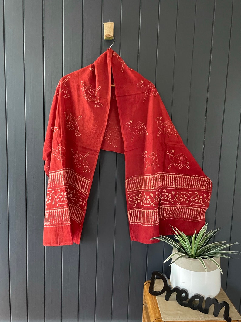 Women Red Hand Block Rajasthani Jaipur Printed Organic Cotton Scarf/Stole or Shawl,Summer spring clothing gift for her gift for girlfriend image 1