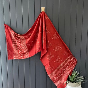 Women Red Hand Block Rajasthani Jaipur Printed Organic Cotton Scarf/Stole or Shawl,Summer spring clothing gift for her gift for girlfriend image 2