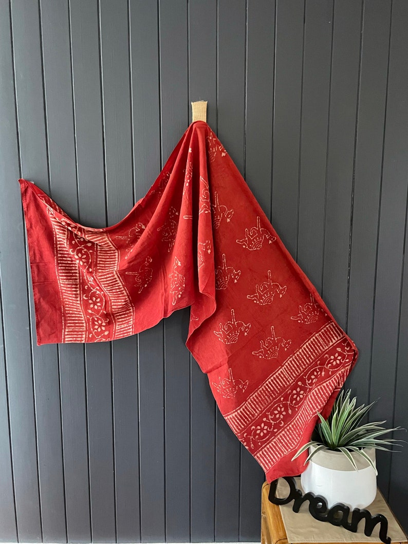 Women Red Hand Block Rajasthani Jaipur Printed Organic Cotton Scarf/Stole or Shawl,Summer spring clothing gift for her gift for girlfriend image 2