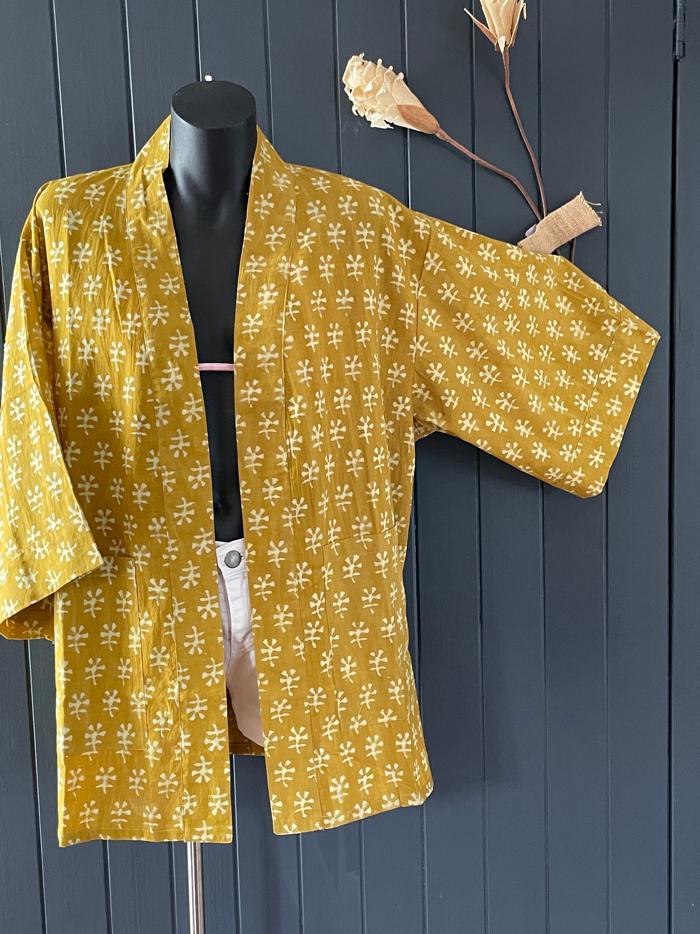 Pansy Hand Block Printed Kimono Style Shirt
