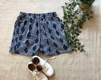 Women Indigo Hand Block Rajasthani Jaipur Printed Organic Cotton Short. Size: Medium to Xtra Large