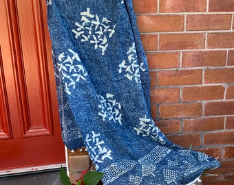 Women Indigo Hand Block Rajasthani Jaipur Printed Organic Cotton Scarf, Stole or Shawl, Perfect gift for mom - Scarf for Mom