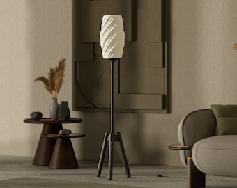 Floor Lamp, Modern Lighting, 3d print lighting, Minimalist lamp, Dining lamp, Wood, Mid Century Modern, Home Decor, Special Design, Twist